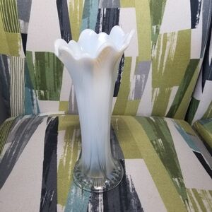 Northwood  Swung Glass Vase White Opalescent Feather Flare